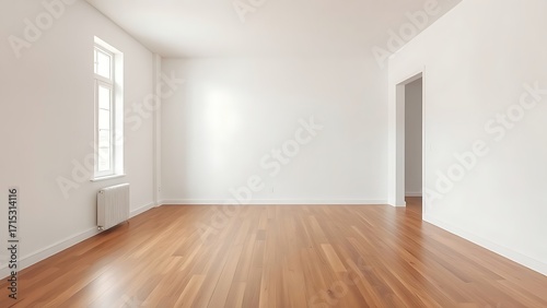 Wallpaper Mural Minimalist living space with wooden floors and white walls, bathed in soft natural light for a tranquil ambiance. Torontodigital.ca