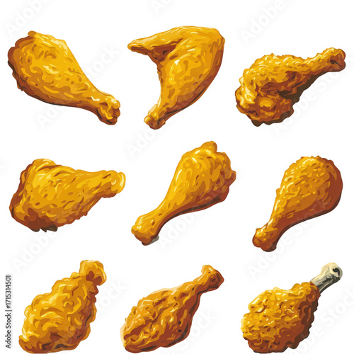 A delicious assortment of crispy golden fried chicken pieces.