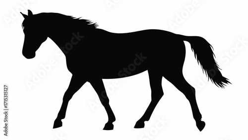 Elegant horse silhouette walking gracefully, a powerful and timeless symbol, perfect for equestrian themes, branding, logos, and a touch of classic beauty