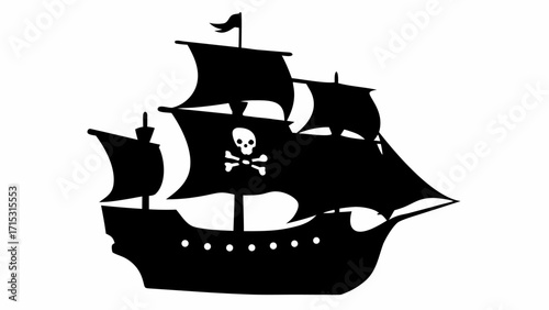 Iconic pirate ship with Jolly Roger flags sails across the seas seeking adventure and treasure