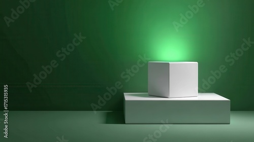 White Square Box on Riser with Green Spotlight.