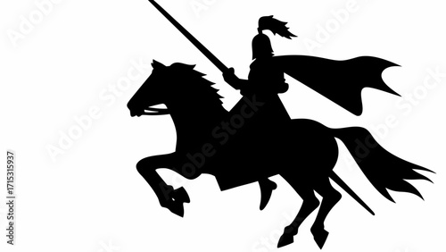 Majestic knight in shining armor riding horse, ready for battle and medieval adventure graphic