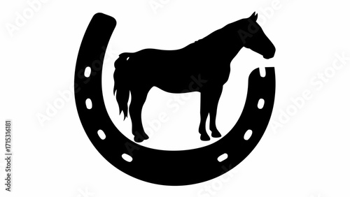 Majestic horse silhouette standing proudly within a lucky horseshoe symbol of strength and freedom