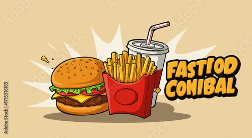 Fast food meal with burger fries and soda