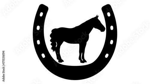 Elegant horse silhouette within a horseshoe design brings luck for equestrian ventures