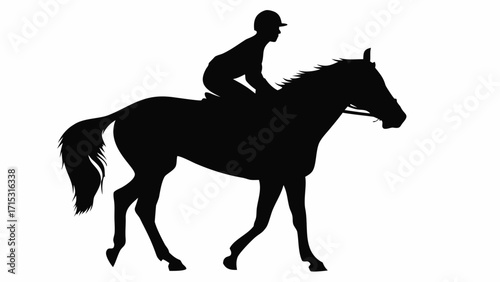 Elegant silhouette of jockey riding horse, equestrian sport and majestic animal power, vector art