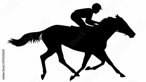 Dynamic silhouette of jockey racing horse at full speed offering a sense of power and grace