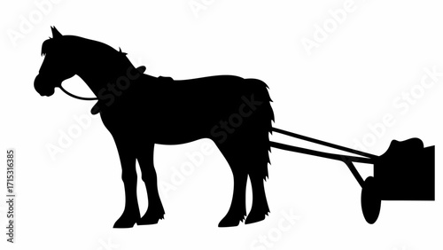 Strong horse pulling a vintage cart silhouette, rural transport for farms and historical themes