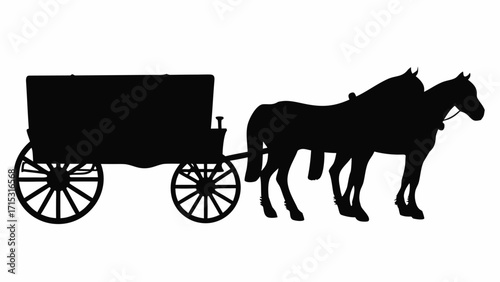 Majestic team of horses pulling a classic wagon, evoking nostalgia and historical charm in silhouette