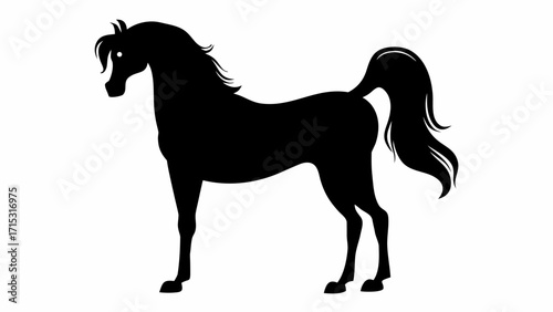 Elegant black silhouette of a majestic Arabian horse, perfect for equine designs and branding projects