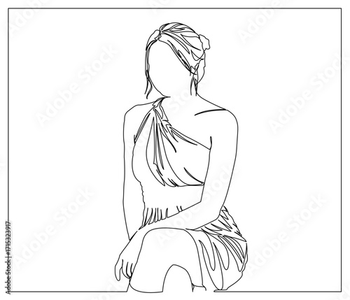 Continuous line drawing of a Young Beautiful lady with beautiful dress. Single line illustration of a Young Beautiful Lady. Illustration, World Women Day Concept. Editable outline.