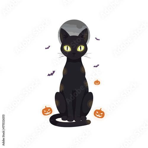 Black Cat with Glowing Eyes on Halloween