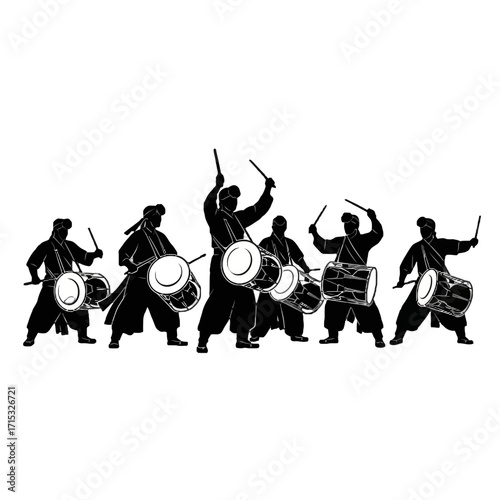 Silhouette group drummers playing dhol drums