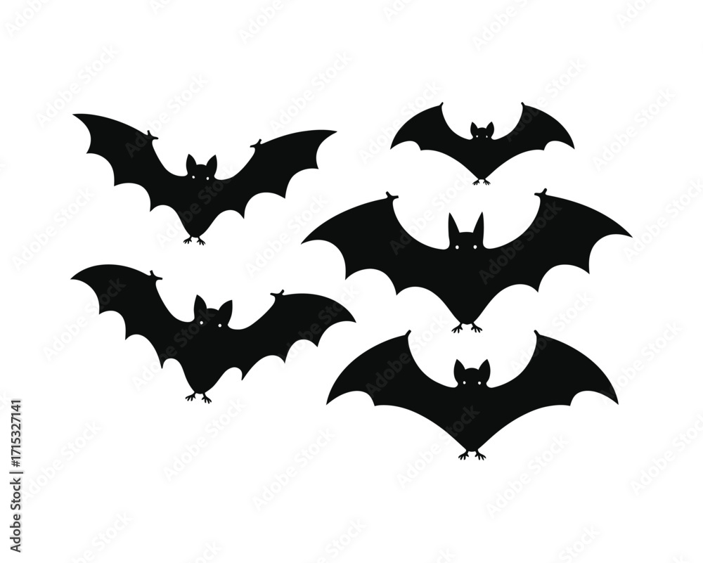 Naklejka premium Bats Silhouettes Flying in the Night Sky A Spooky Halloween Illustration