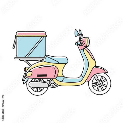 Colorful scooter with delivery box on the back