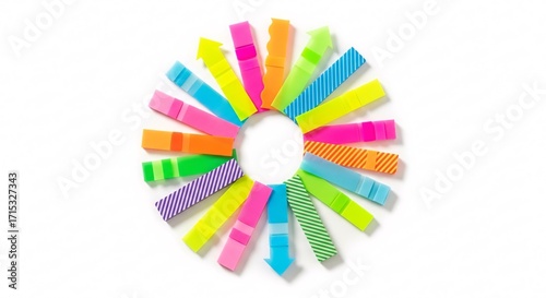 Vibrant sticky tabs arranged in a circle, perfect for organizing notes and ideas.