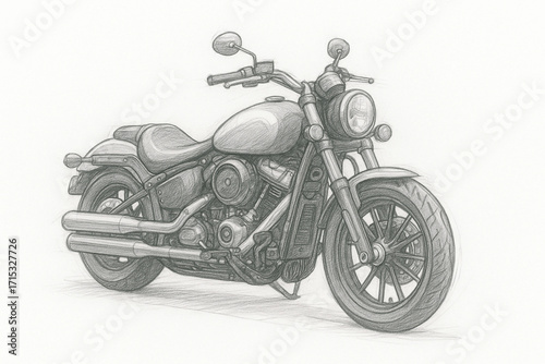 Pencil Sketch of Cruiser Motorcycle.eps