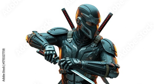 Futuristic Cyborg Ninja Assassin with Katana Swords
