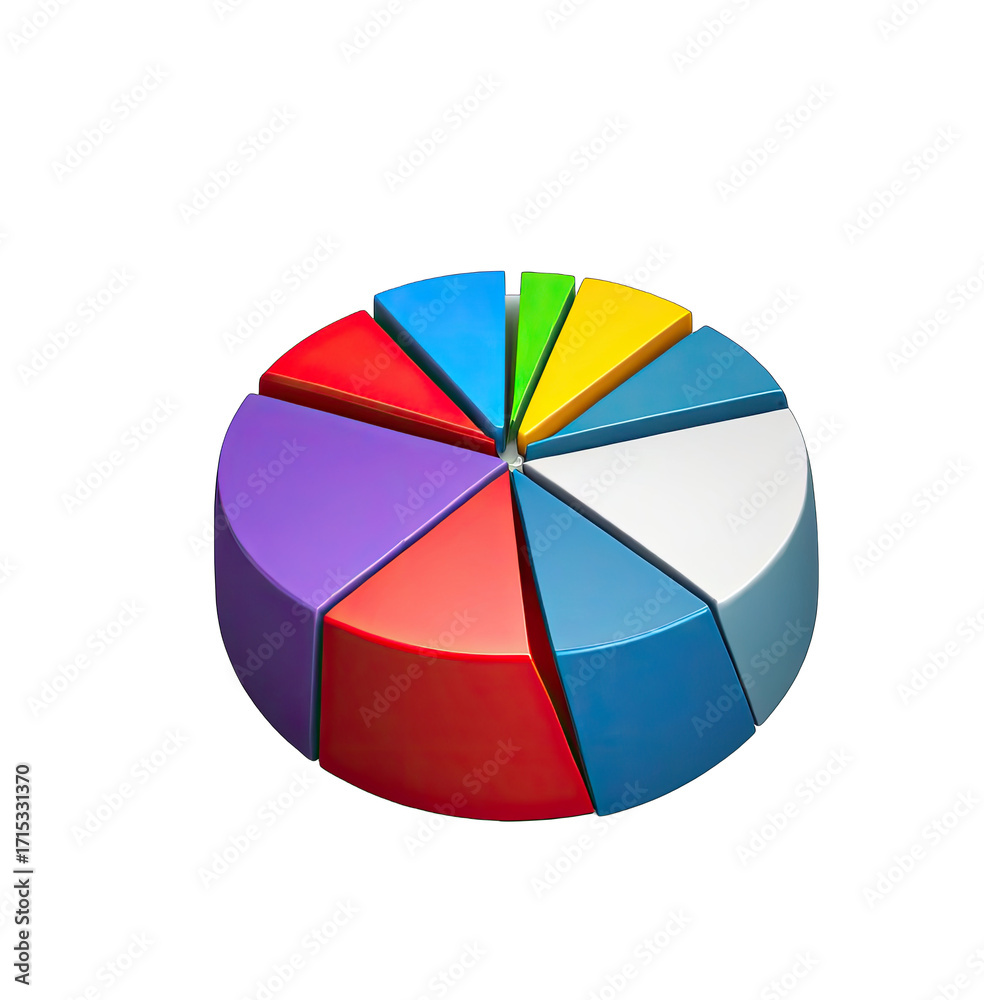 Obraz premium A 3D pie chart with eight colorful segments