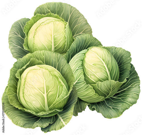 illustration of head of green cabbage isolated background