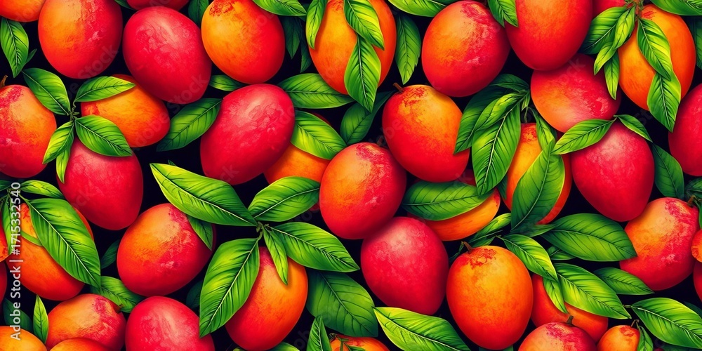 Vibrant seamless mango pattern, ripe fruit, tropical design, textile, tropical fruit Vibrant seamless mango pattern, ripe fruit, tropical design, textile, tropical fruit