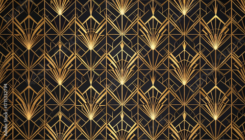 Elegant Art Deco Geometric Pattern Gold Black.