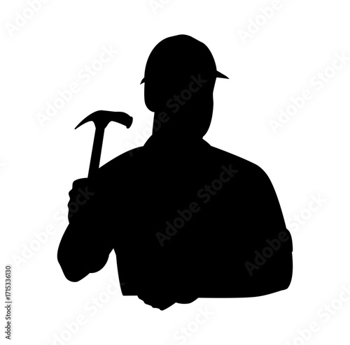 Silhouette Cartoon Man Labor Worker Simple Logo Design Icon Digital