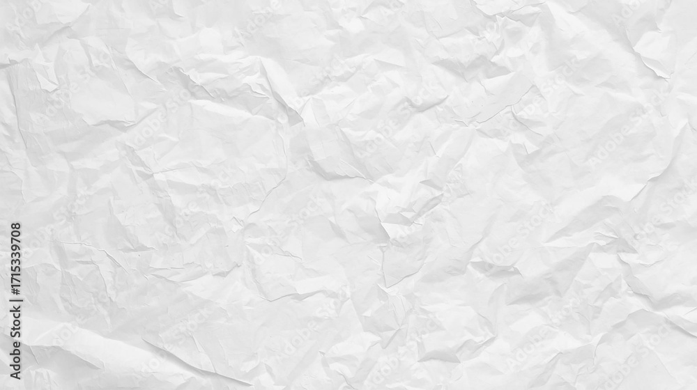 Fototapeta premium White crumpled paper texture creates a minimalist backdrop for posters, branding, or presentation displays.