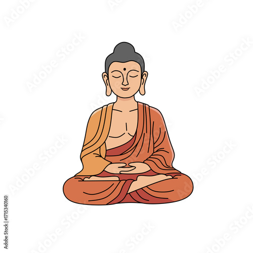 Colorful vector illustration of a meditating figure in traditional robe, sitting in lotus position. Ideal for spirituality, mindfulness, yoga, or meditation design themes