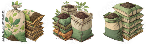 Bags of rich soil and compost, perfect for gardening, agriculture, and landscaping projects, promoting healthy plant growth and vibrant gardens