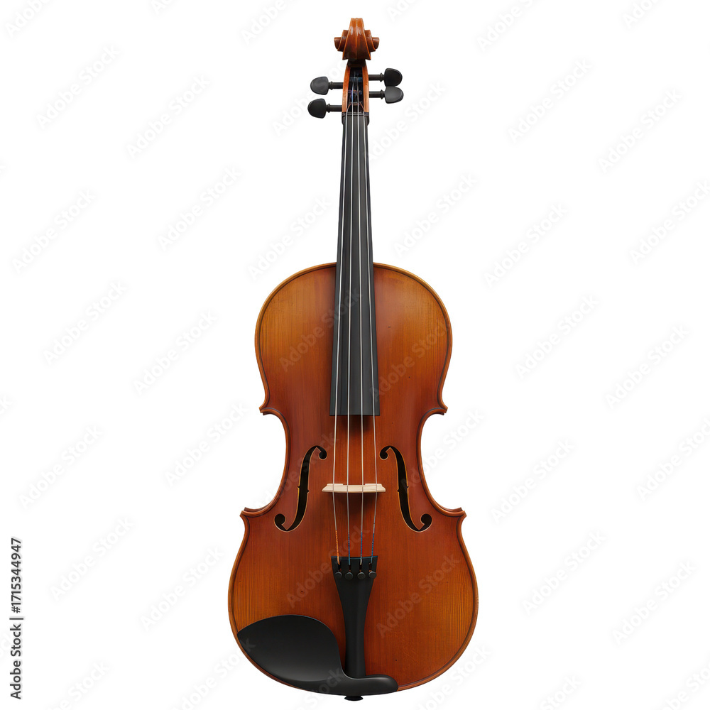 Fototapeta premium Classic brown violin viewed from the front isolated PNG with Transparent Background