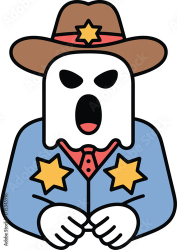 Ghost cowboy with sheriff star and open mouth vector