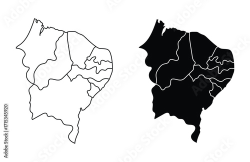 Brazil Northeast region map black white outline design