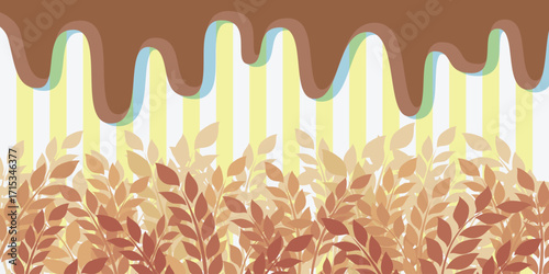 Rice ears on a straight line background with alternating colors, with chocolate dripping on top, used for decorating harvest designs.