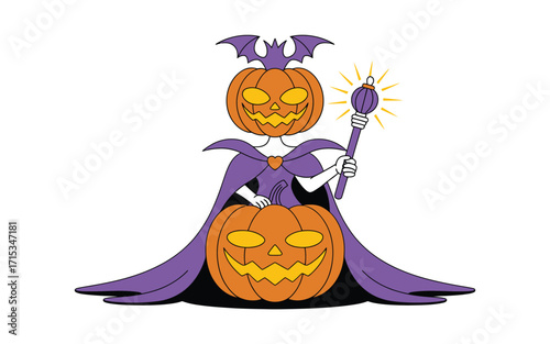 Jackolantern queen with staff and bat wings halloween