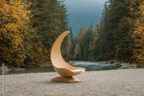 meditative chair designed to simulate weightlessness set in peaceful natural environment