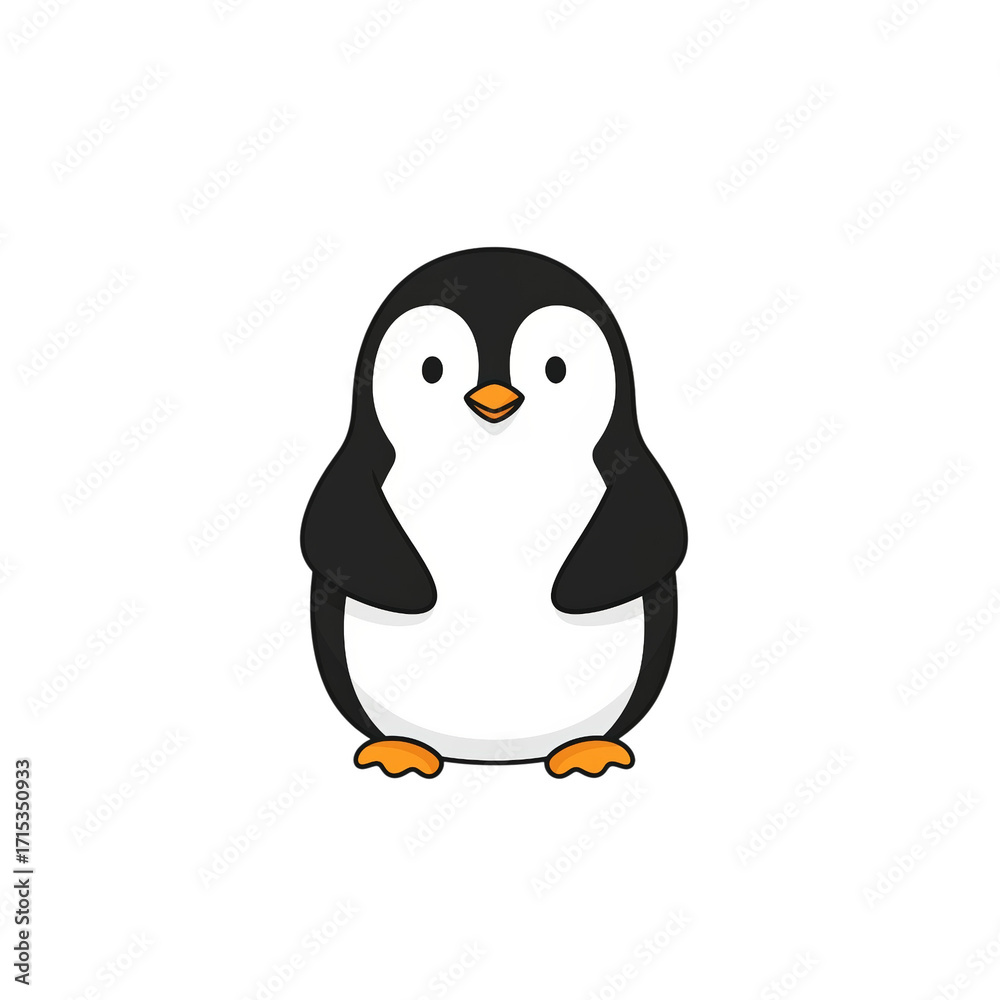 Naklejka premium Cute cartoon penguin with black and white feathers on white background animal illustration isolated on a transparent background