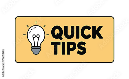 Light bulb with quick tips text on yellow background Keywords: light bulb, idea, quick tips, advice, information, suggestion, guidance, help