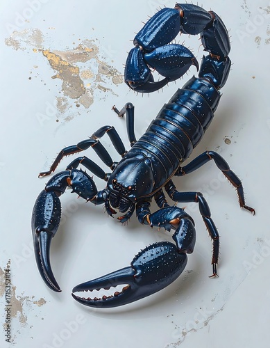A vibrant blue scorpion, detailed and posed
