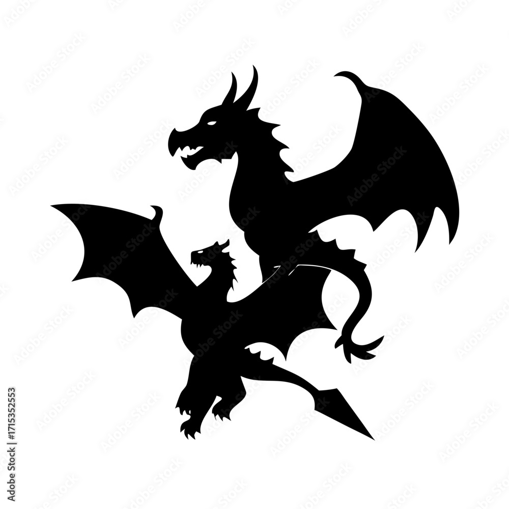 Fototapeta premium Mythical dragon silhouettes collection featuring six unique designs