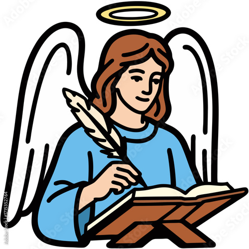 Angel sitting and reading book vector