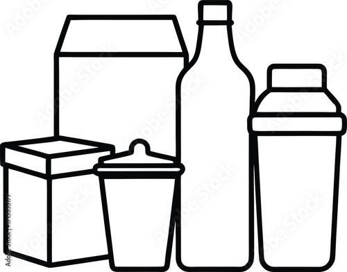 A collection of various containers including boxes bottles and shakers vector