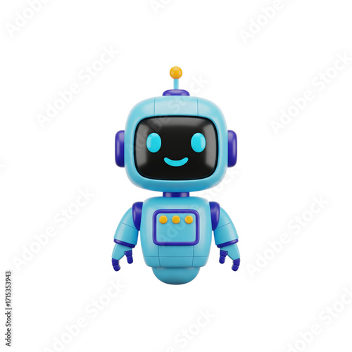 Adorable Blue and Purple Cartoon Robot with Glowing Eyes android artificial intelligence isolated on a transparent background