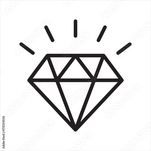 Diamond gemstone with sparkle line art vector icon for jewelry apps and websites