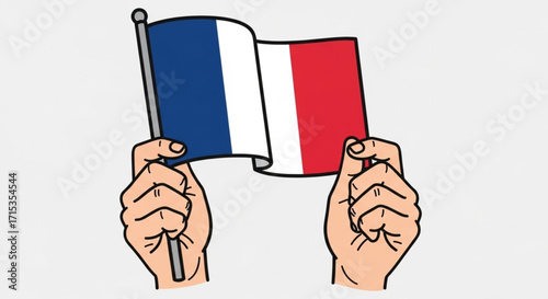 Two hands holding the french flag, isolated on white background