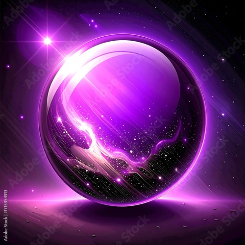 A vibrant purple sphere, glowing intensely