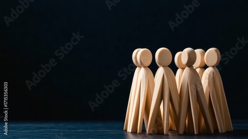 Wooden figures forming a close-knit group.