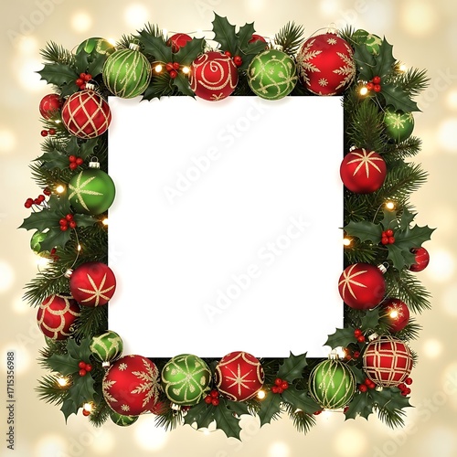 Festive Christmas Wreath with Blank Square for Seasonal Messages