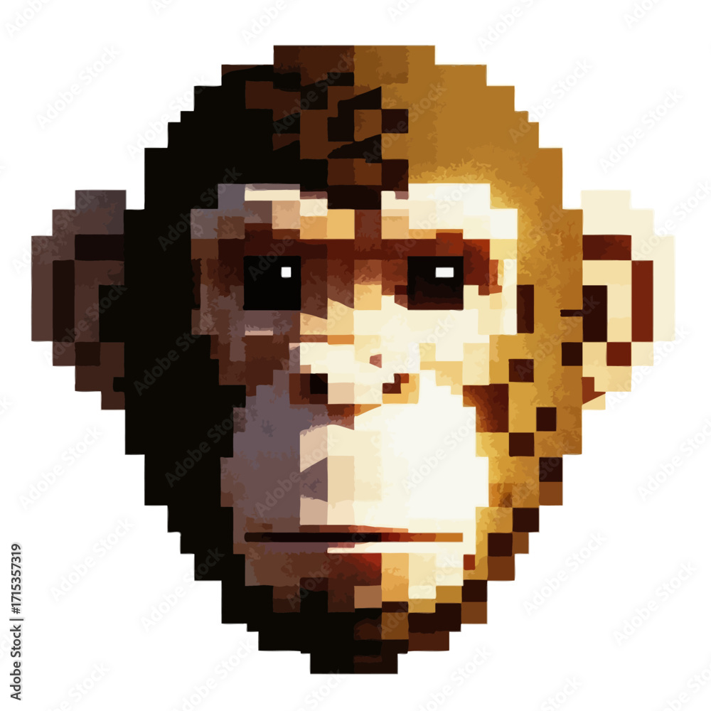 Fototapeta premium Pixelated Ape Portrait in Retro 8-Bit Style, Digital Art of a Monkey