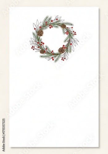Delicate Christmas Wreath Card Minimalist Festive Greetings Invitation Design